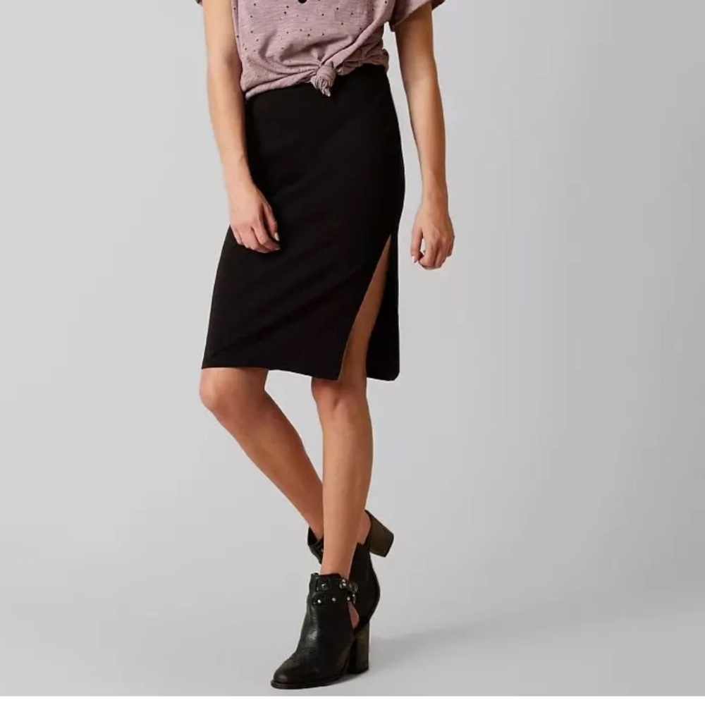 Free People Black Jersey Pencil Skirt Side Slit Size Large - Picture 3 of 8